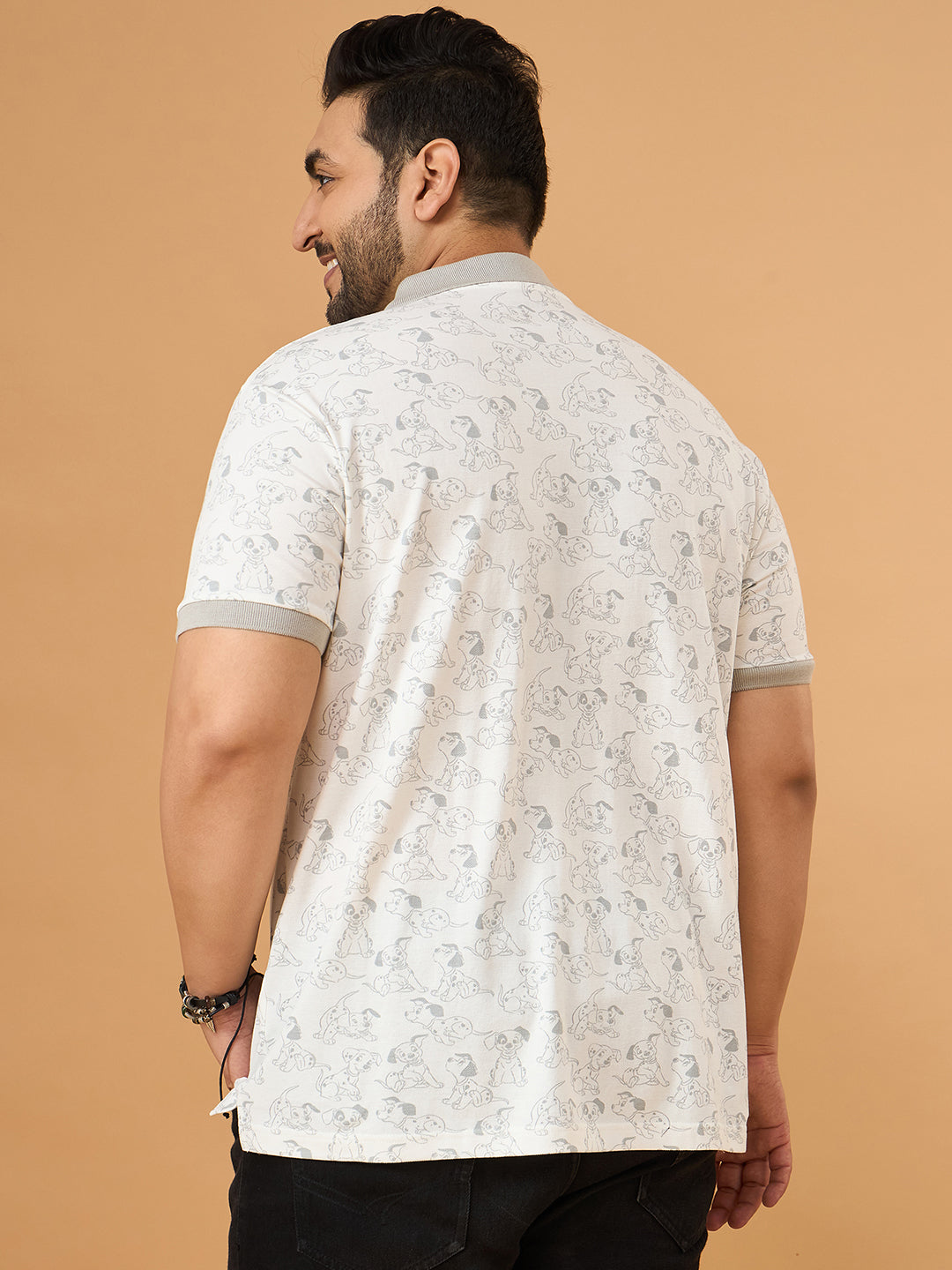 Men Plus Size Tails White Printed Polo Tshirt