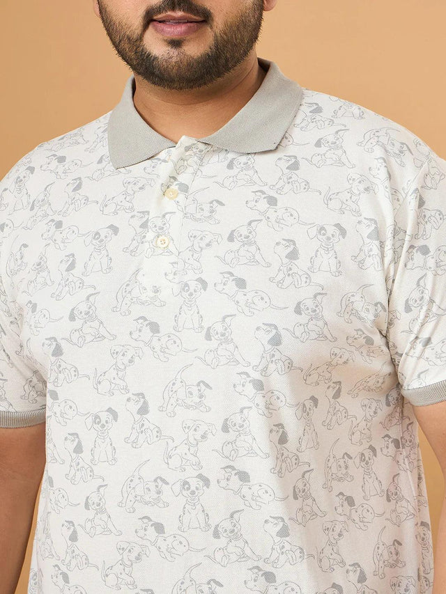 Men Plus Size Tails White Printed Polo Tshirt