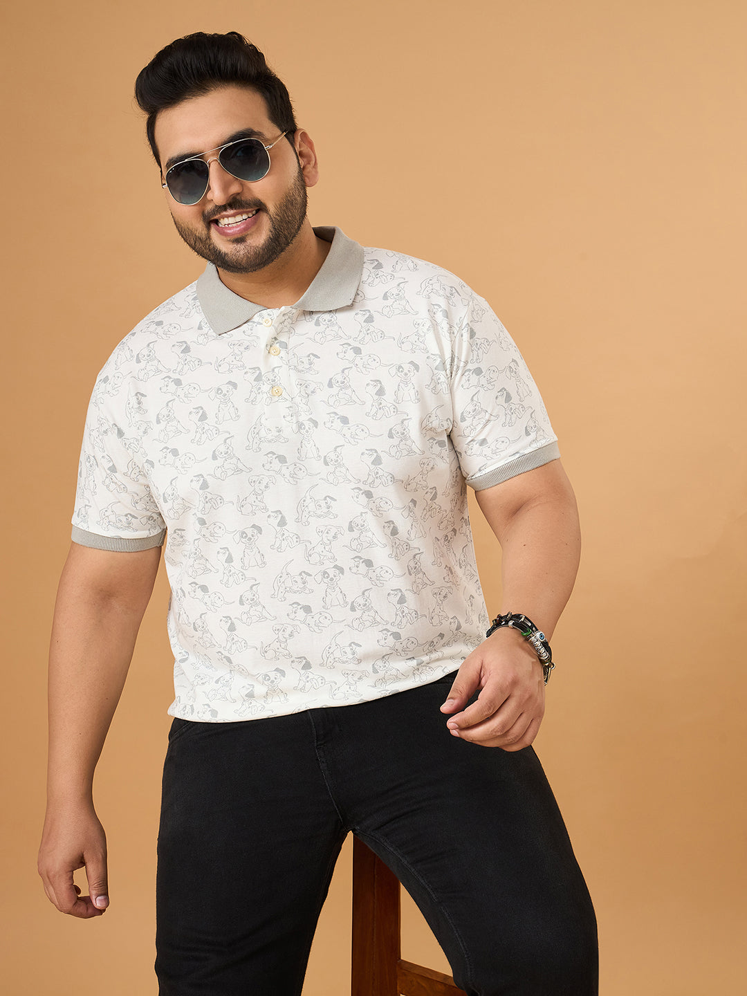 Men Plus Size Tails White Printed Polo Tshirt