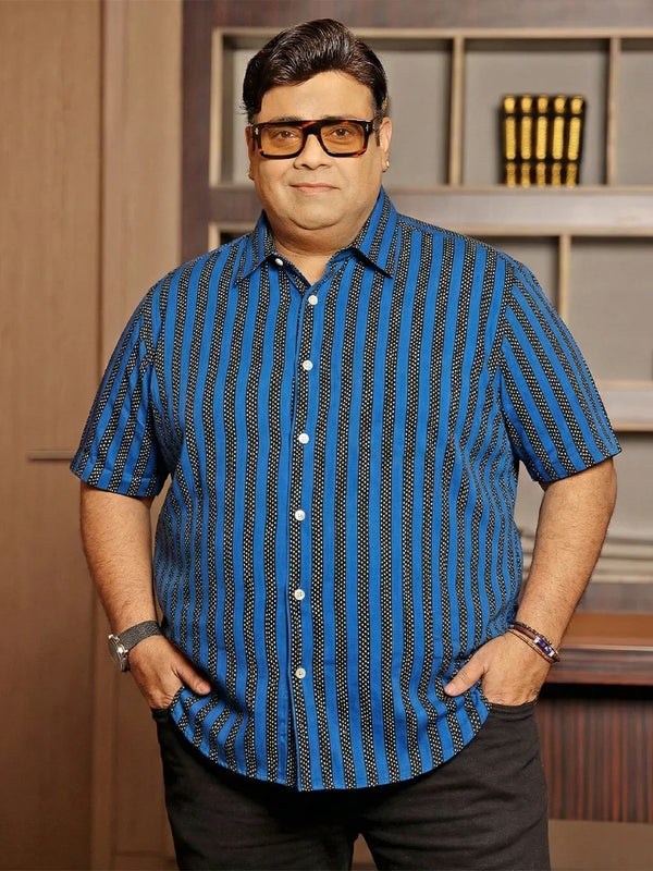 Men Plus Size Takeline Blue Striped Casual Shirt