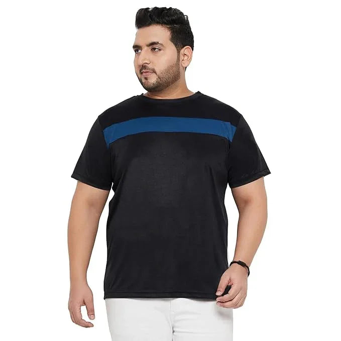Men Plus Size Tango Black Colorblock Round Neck Tshirt