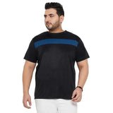 Men Plus Size Tango Black Colorblock Round Neck Tshirt