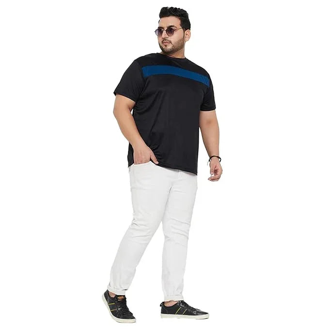 Men Plus Size Tango Black Colorblock Round Neck Tshirt