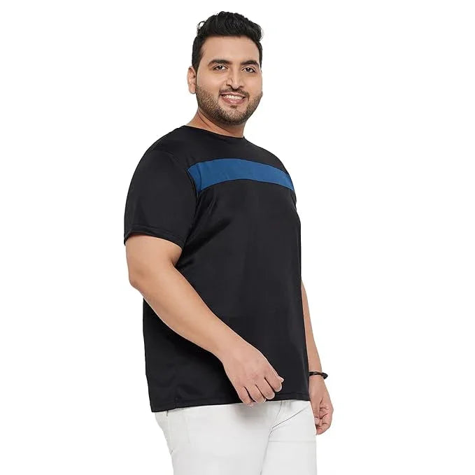 Men Plus Size Tango Black Colorblock Round Neck Tshirt