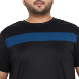 Men Plus Size Tango Black Colorblock Round Neck Tshirt