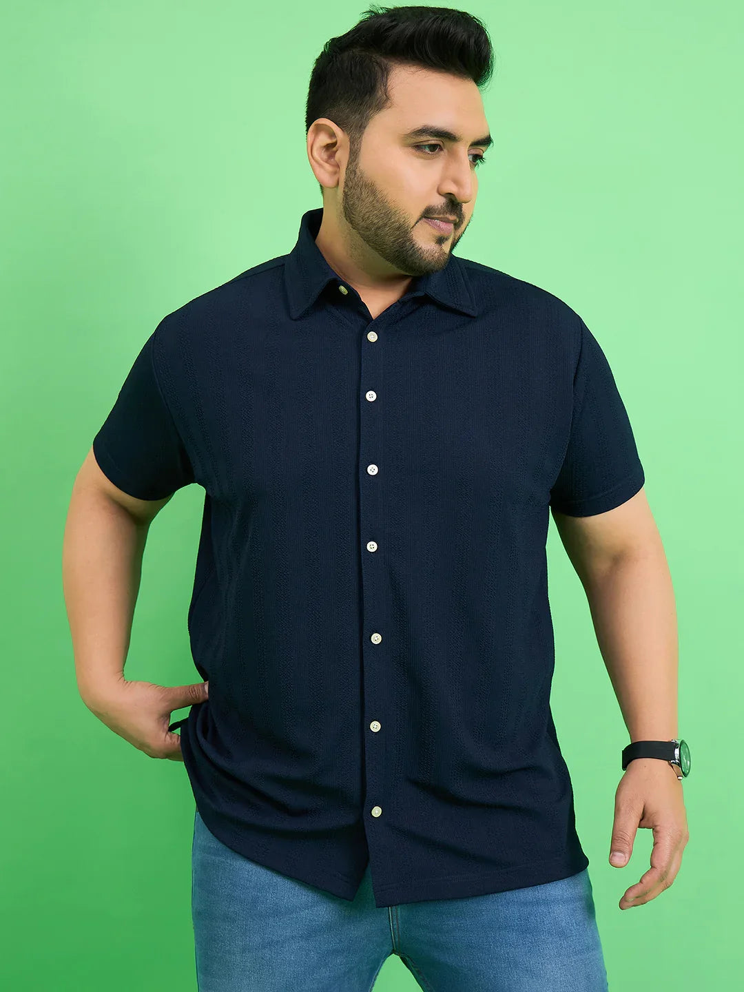 Men Plus Size Tempest Navy Blue Solid Shirt