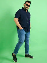 Men Plus Size Tempest Navy Blue Solid Shirt