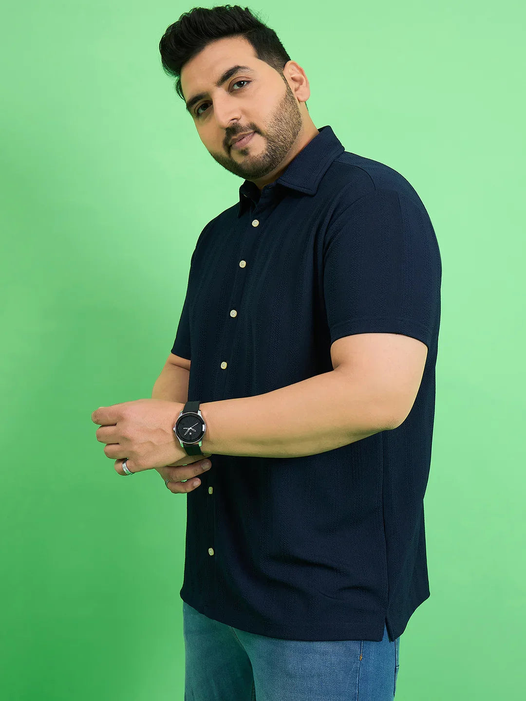 Men Plus Size Tempest Navy Blue Solid Shirt