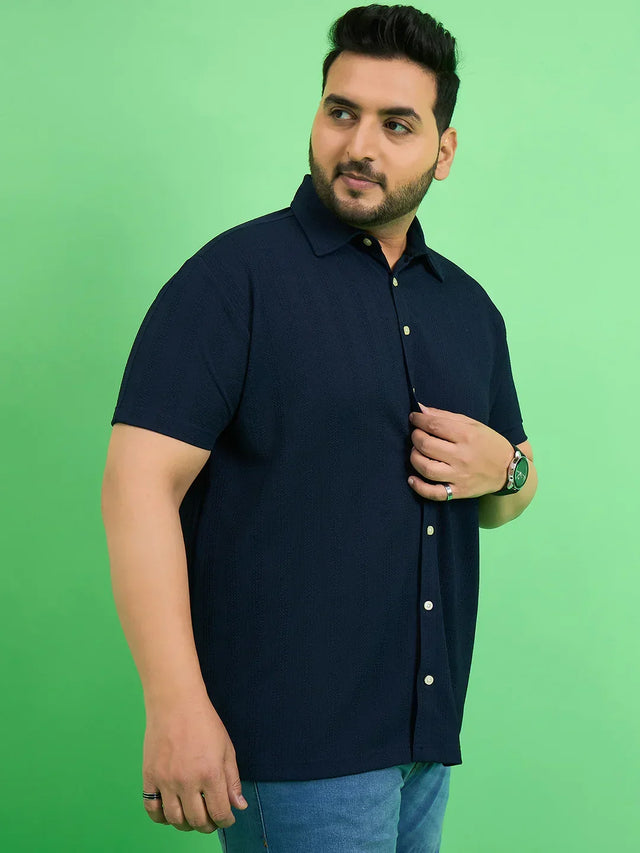 Men Plus Size Tempest Navy Blue Solid Shirt - bigbanana