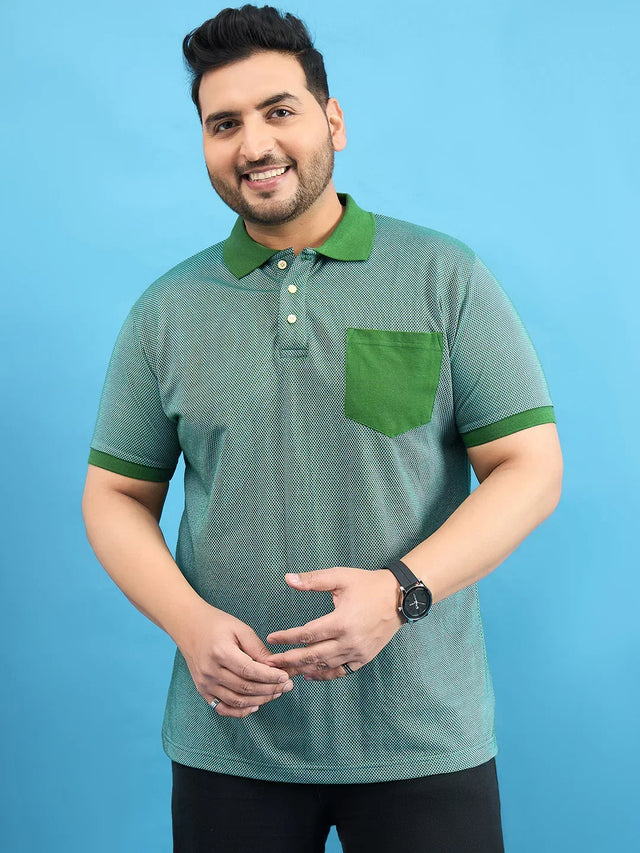Men Plus Size Tempo Bottle Green Solid Polo Tshirt - bigbanana