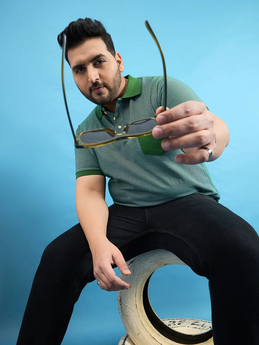 Men Plus Size Tempo Bottle Green Solid Polo Tshirt - bigbanana