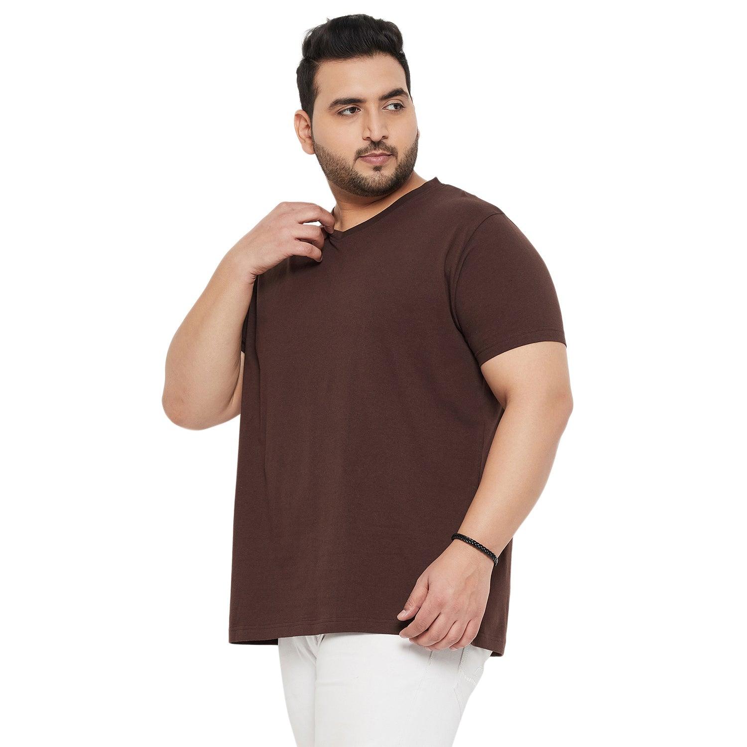 Men Plus Size Text Solid V-Neck Tshirt - bigbanana