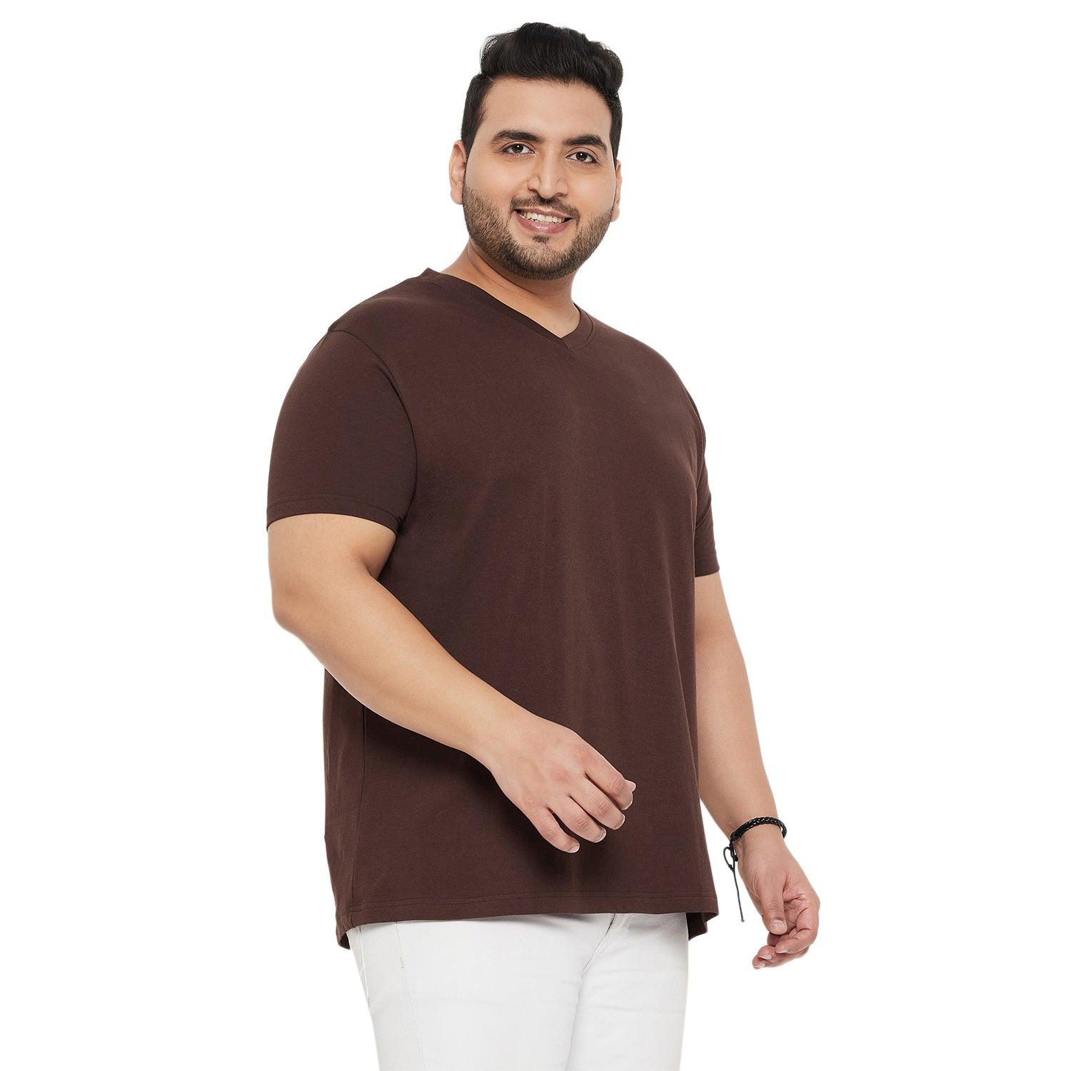 Men Plus Size Text Solid V-Neck Tshirt - bigbanana