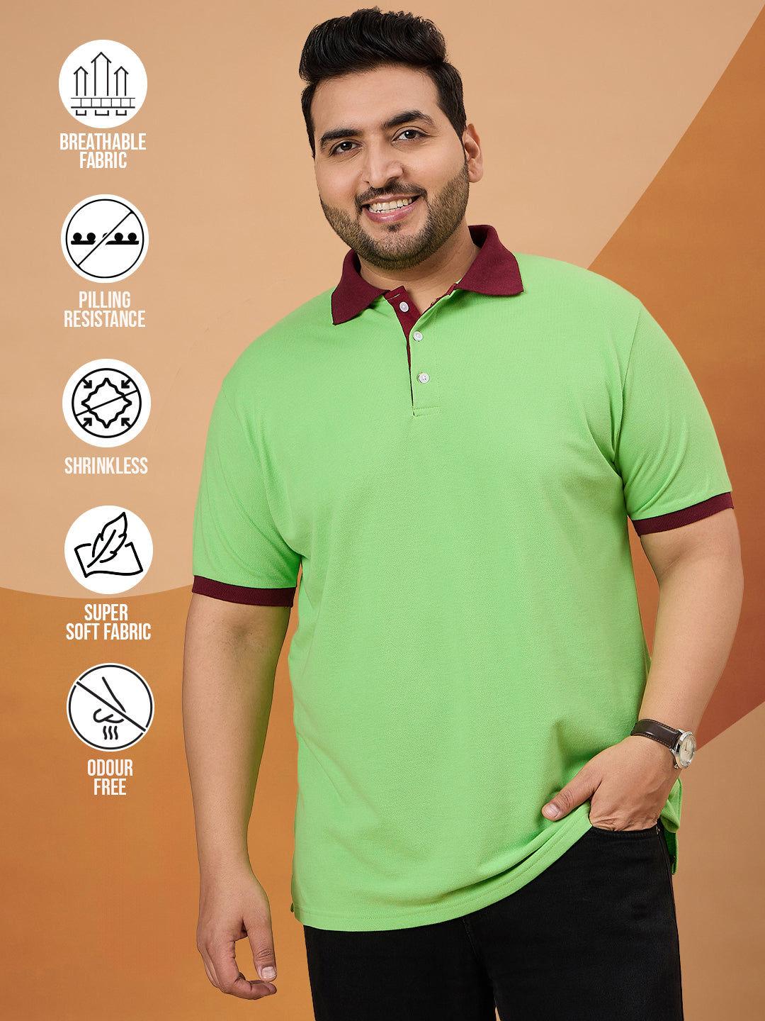 Men Plus Size Texzo Striped Polo Tshirt