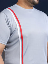 Men Plus Size Thalora-Grey Striped Grey Round Neck Tshirt