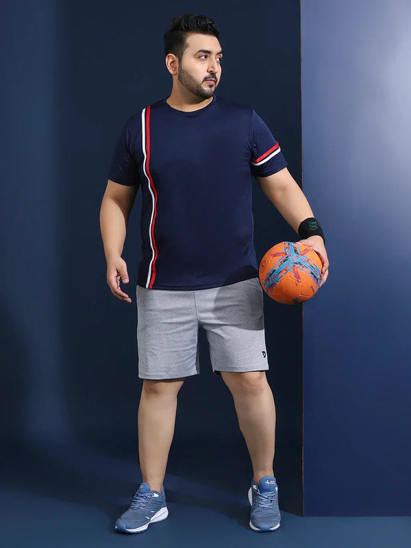 Men Plus Size Thalora-Navy Striped Navy Round Neck Tshirt