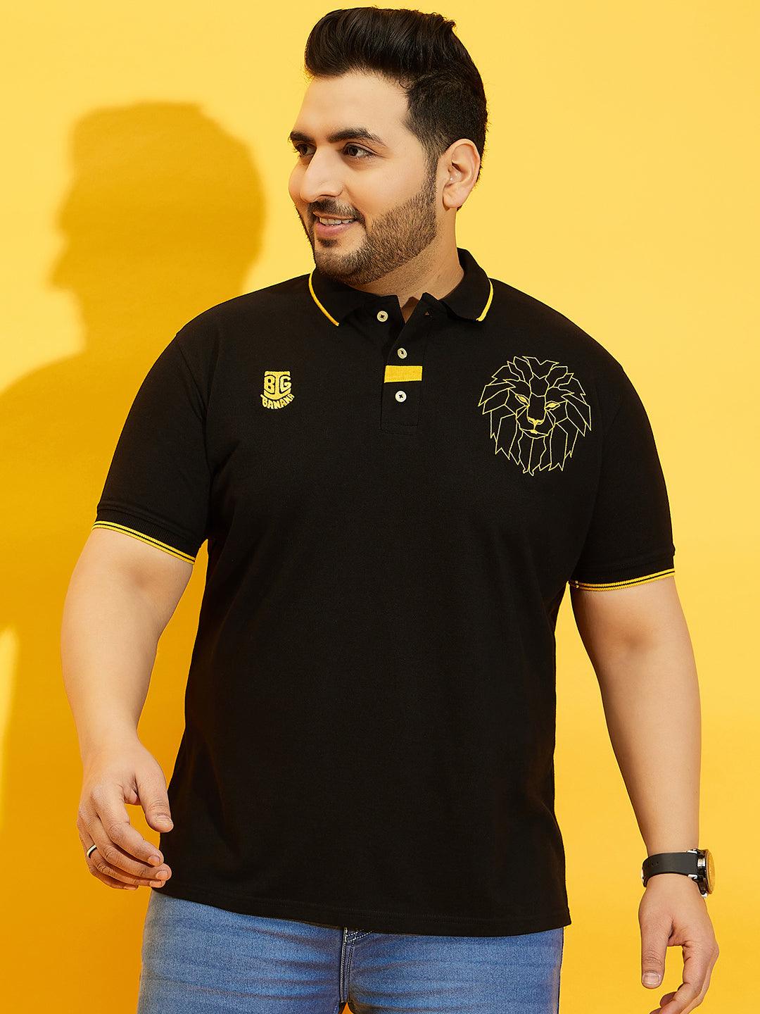 Men Plus Size Thom-Black Solid Polo Tshirt - bigbanana