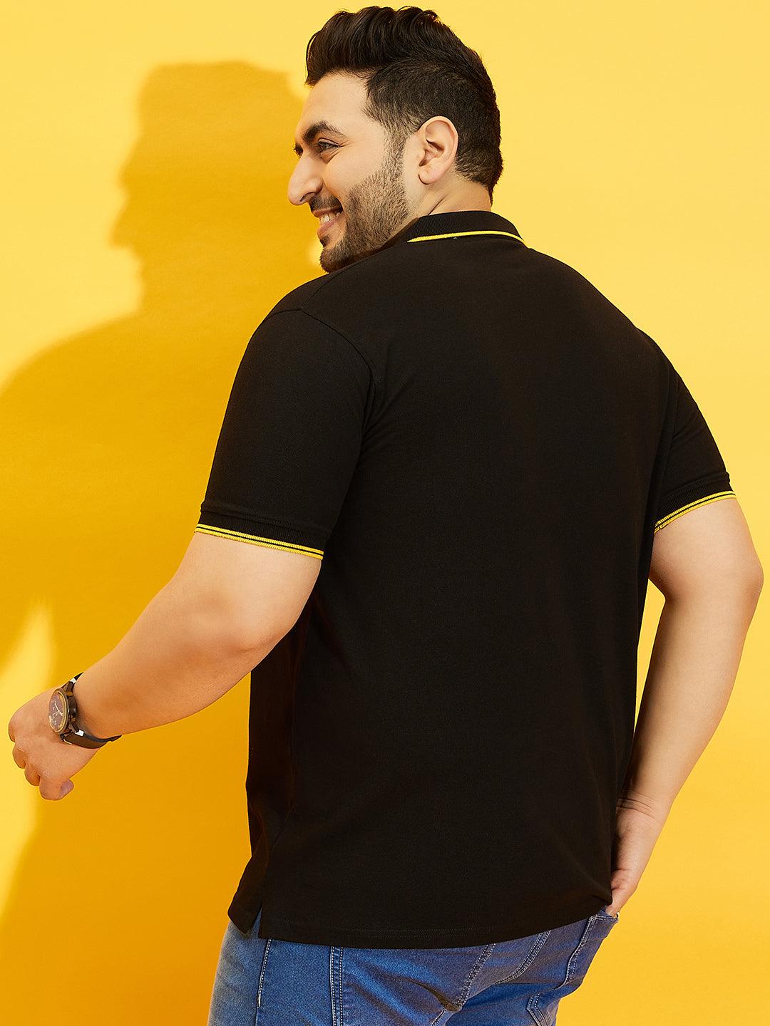 Men Plus Size Thom-Black Solid Polo Tshirt - bigbanana