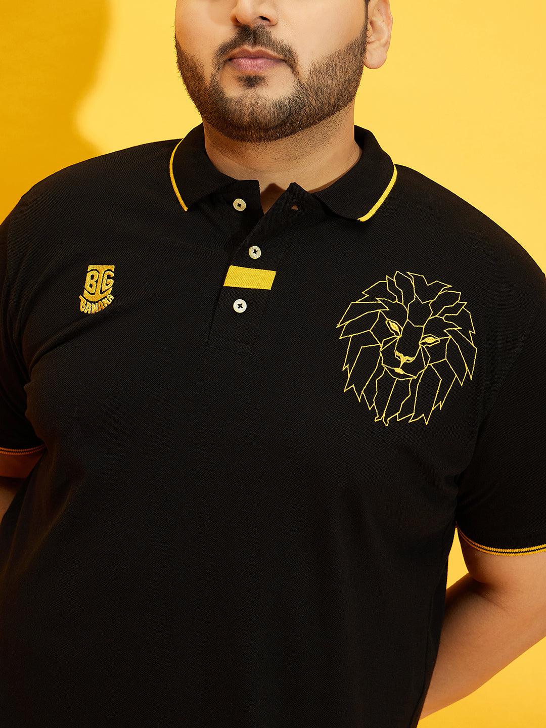 Men Plus Size Thom-Black Solid Polo Tshirt - bigbanana