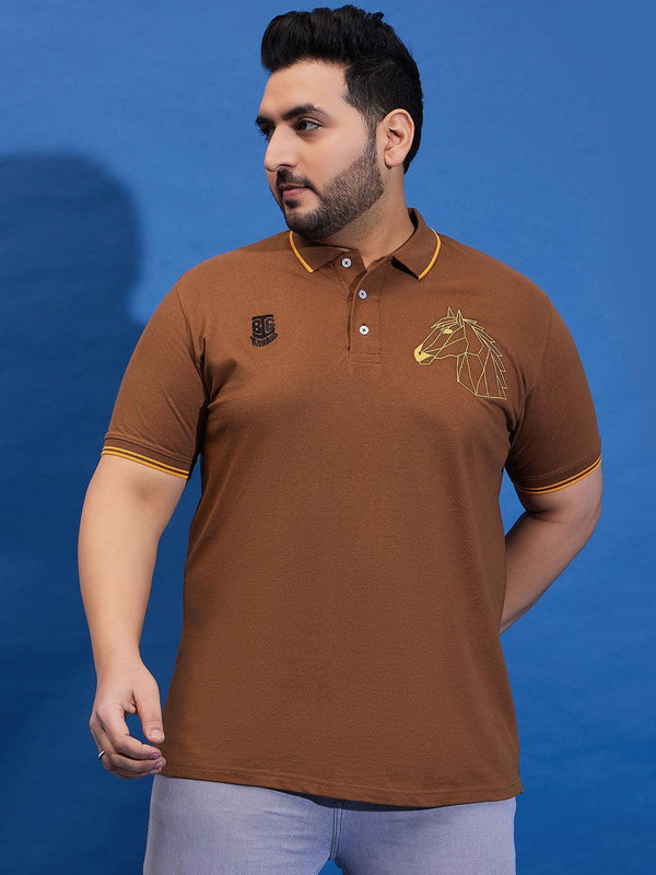 Men Plus Size Thom-Brick Brown Solid Polo Tshirt