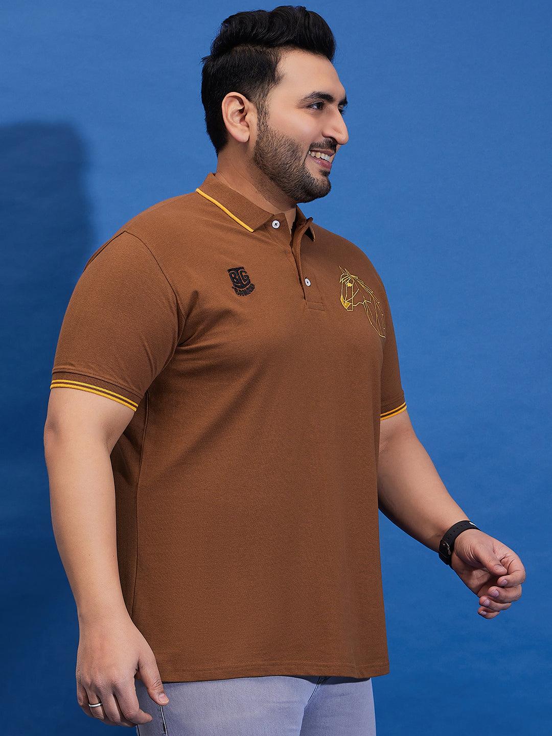 Men Plus Size Thom-Brick Brown Solid Polo Tshirt - bigbanana