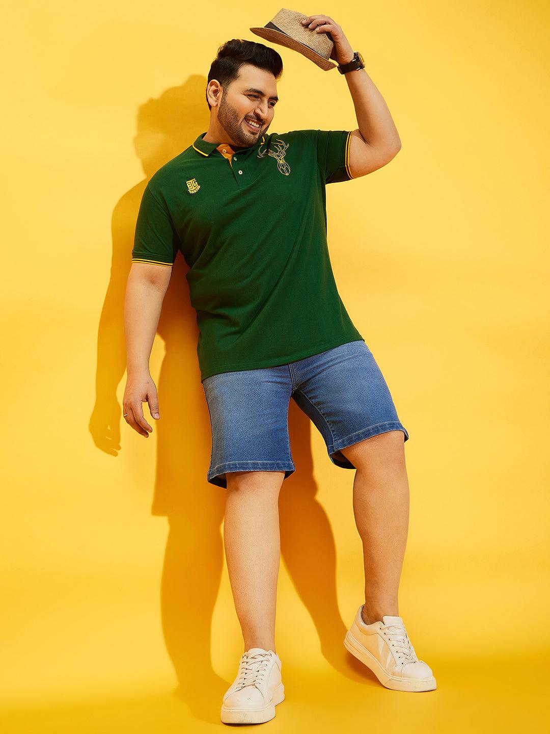 Men Plus Size Thom-Green Solid Polo Tshirt - bigbanana