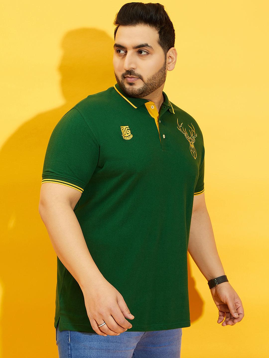 Men Plus Size Thom-Green Solid Polo Tshirt - bigbanana