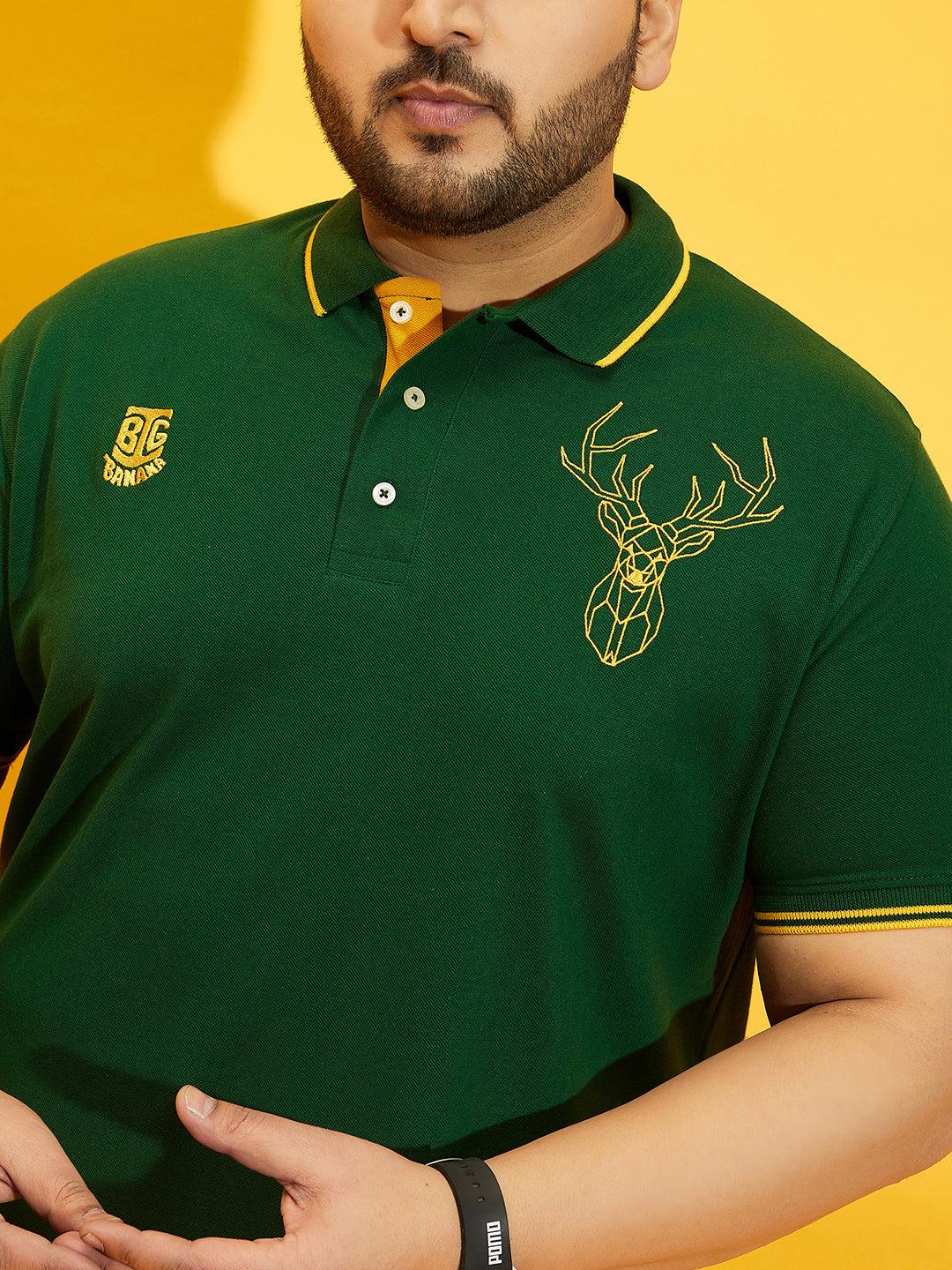 Men Plus Size Thom-Green Solid Polo Tshirt - bigbanana