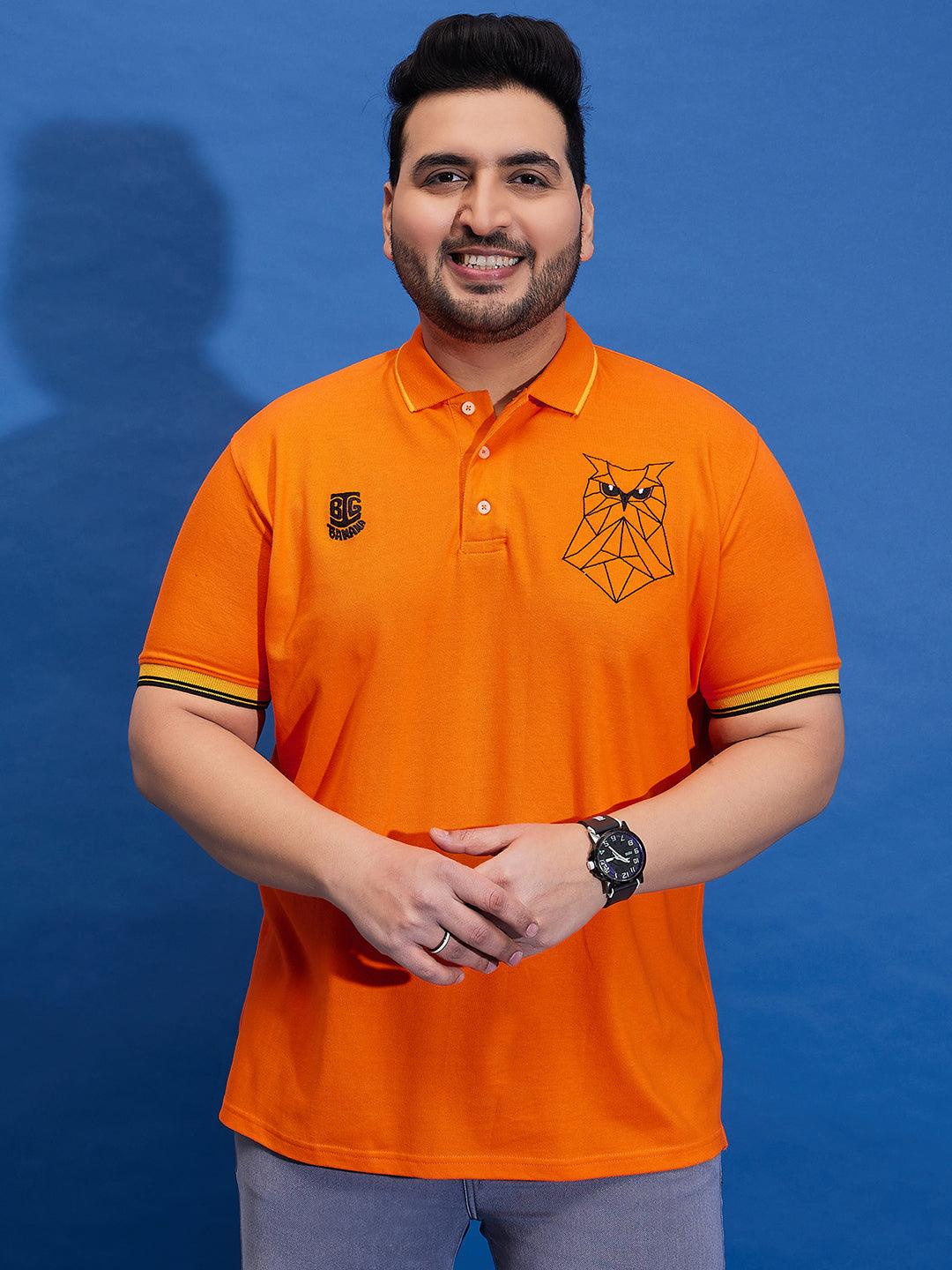 Men Plus Size Thom-Orange Solid Polo Tshirt - bigbanana