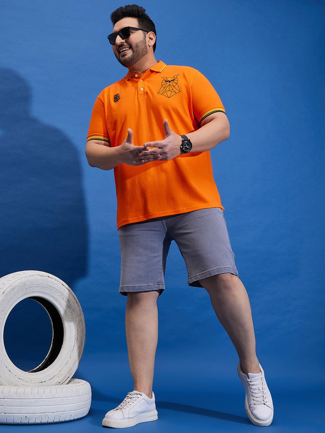 Men Plus Size Thom-Orange Solid Polo Tshirt - bigbanana