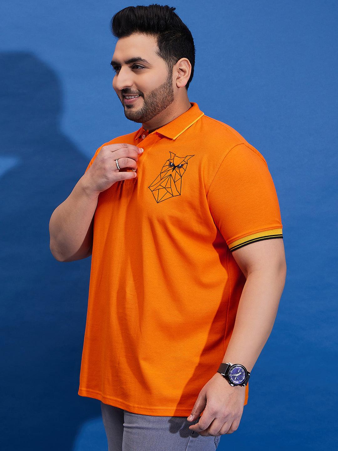 Men Plus Size Thom-Orange Solid Polo Tshirt - bigbanana