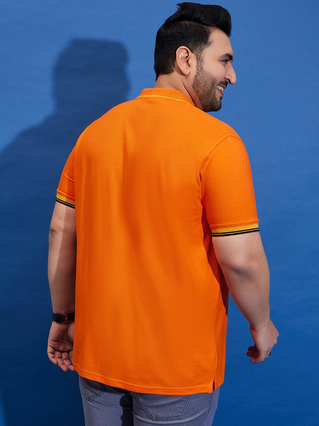 Men Plus Size Thom-Orange Solid Polo Tshirt - bigbanana