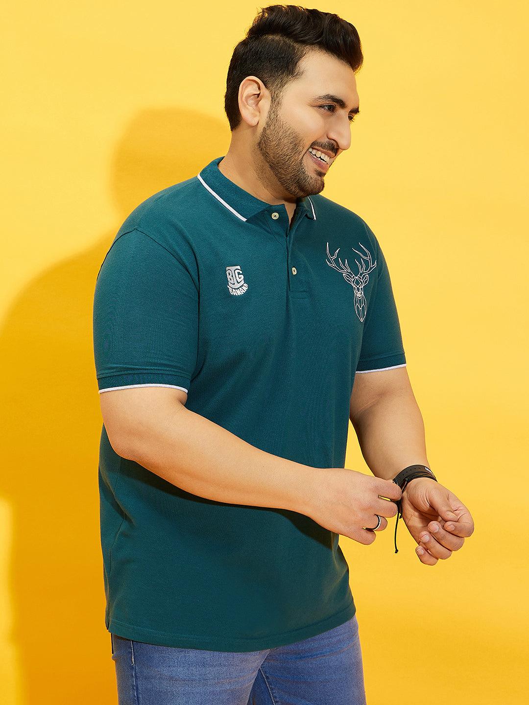 Men Plus Size Thom-Teal Solid Polo Tshirt - bigbanana