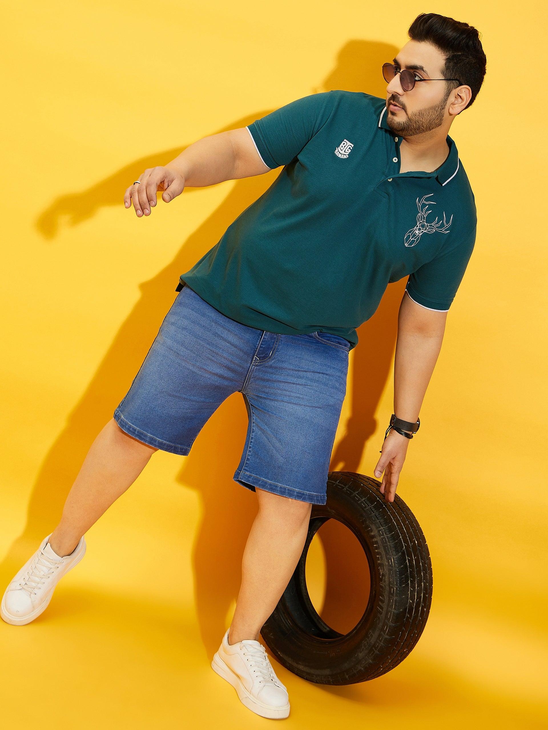 Men Plus Size Thom-Teal Solid Polo Tshirt - bigbanana