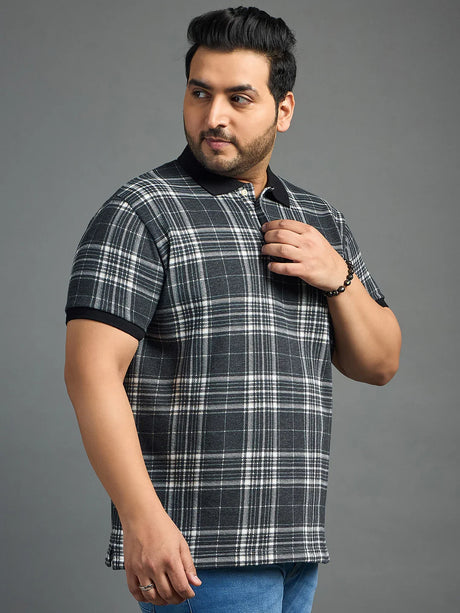 Men Plus Size Thread-Black Check Polo Tshirt - bigbanana