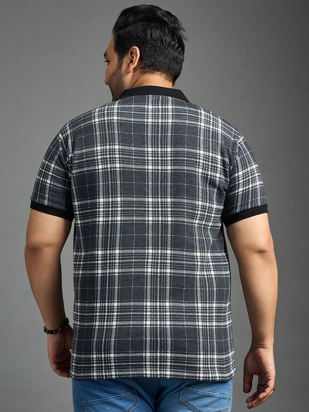 Men Plus Size Thread-Black Check Polo Tshirt - bigbanana