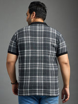Men Plus Size Thread-Black Check Polo Tshirt - bigbanana