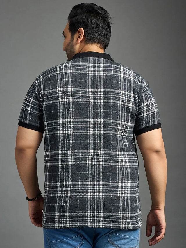 Men Plus Size Thread-Black Check Polo Tshirt - bigbanana