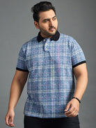 Men Plus Size Thread-Blue Colorblock Polo Tshirt - bigbanana