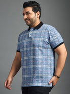 Men Plus Size Thread-Blue Colorblock Polo Tshirt - bigbanana