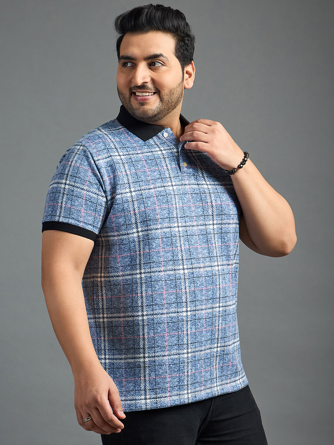 Men Plus Size Thread-Blue Colorblock Polo Tshirt - bigbanana