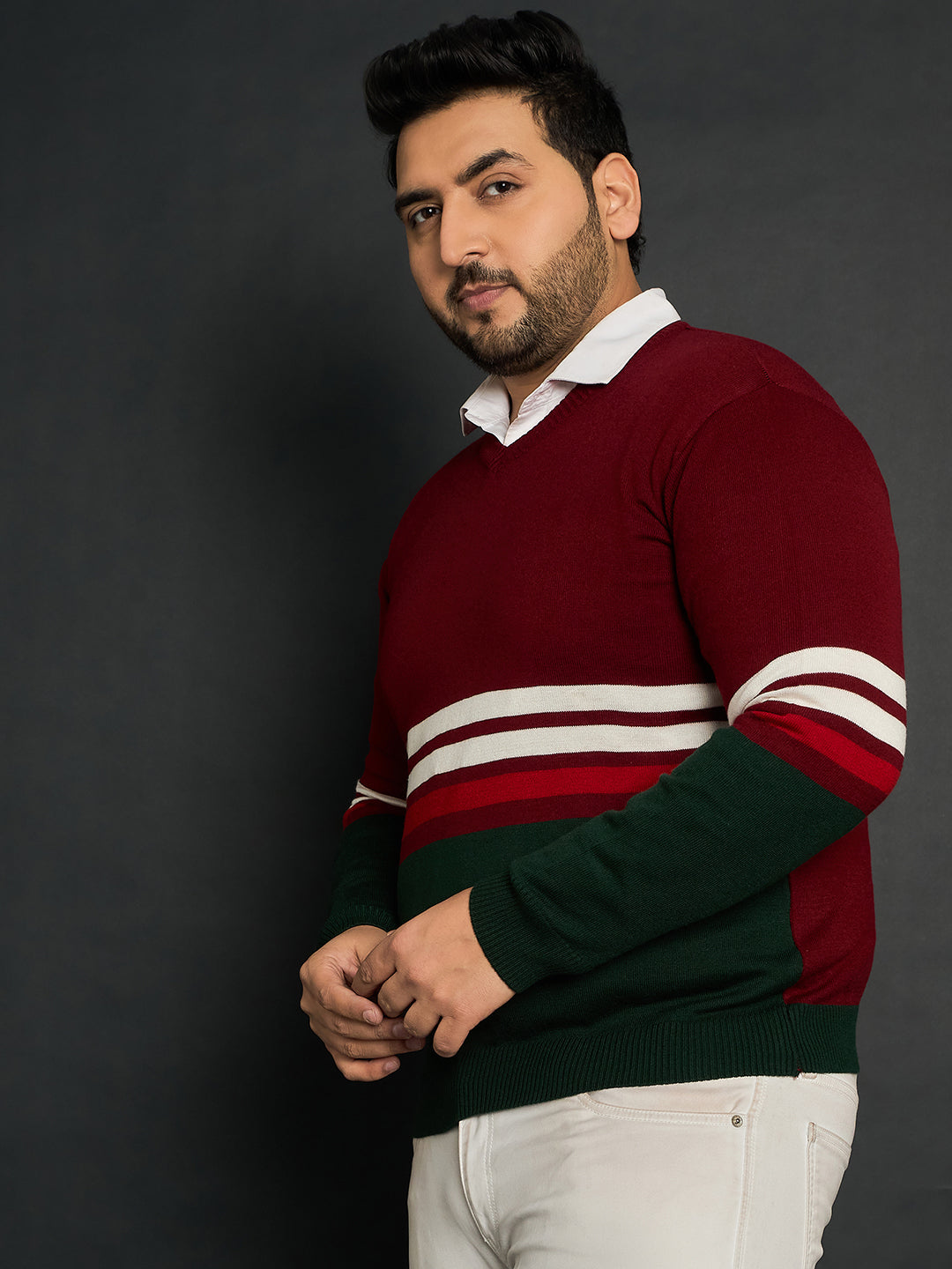 Men Plus Size Tigoa Colourblocked Sweater - bigbanana