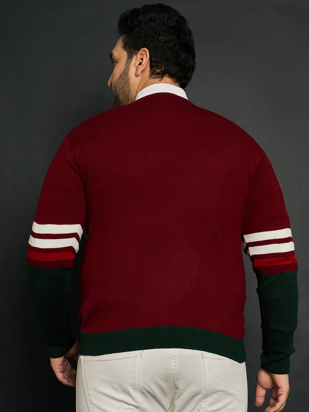 Men Plus Size Tigoa Colourblocked Sweater - bigbanana