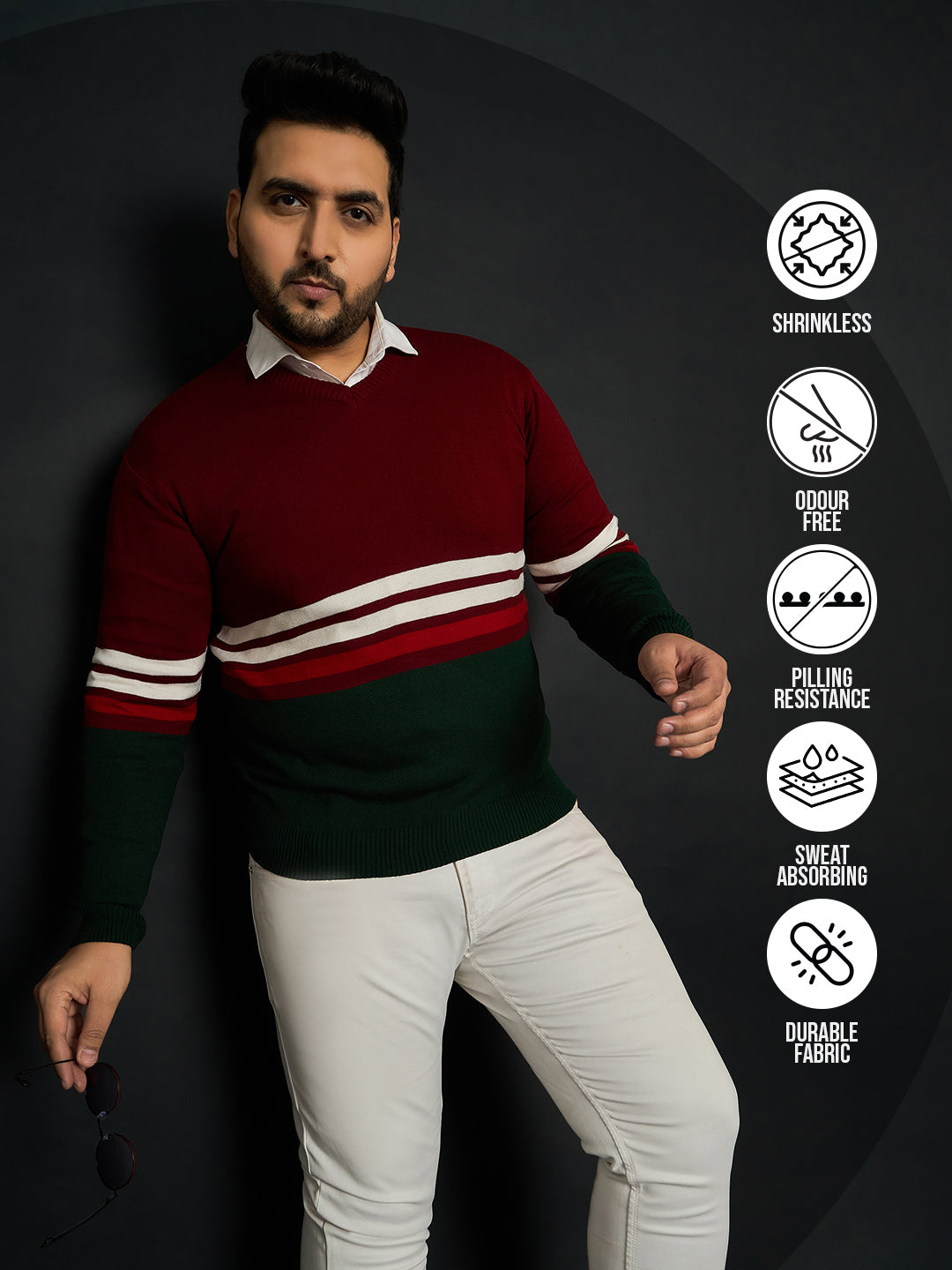 Men Plus Size Tigoa Colourblocked Sweater - bigbanana