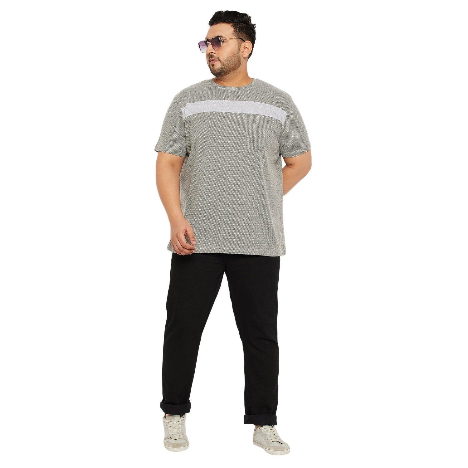 Men Plus Size Titanium Textured Round Neck Tshirt - bigbanana