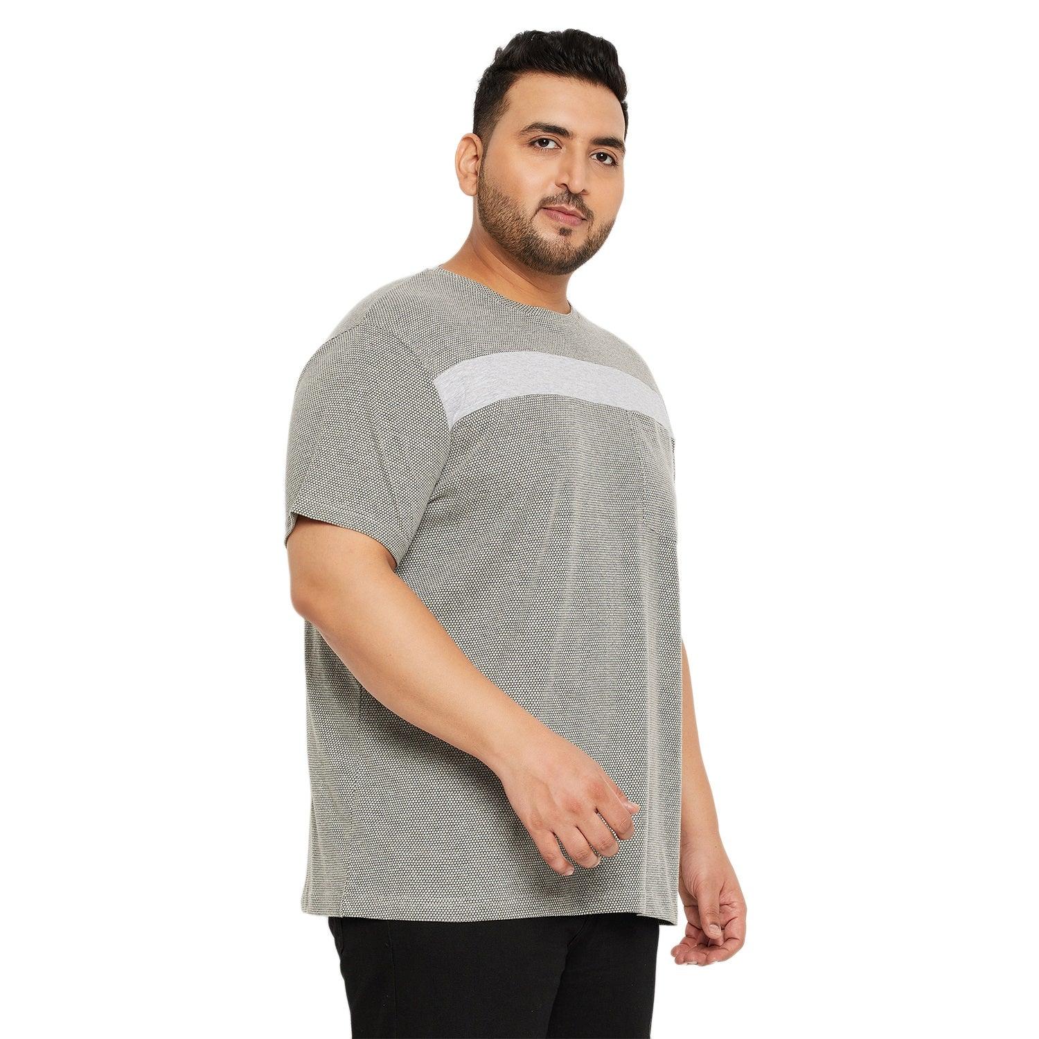 Men Plus Size Titanium Textured Round Neck Tshirt - bigbanana