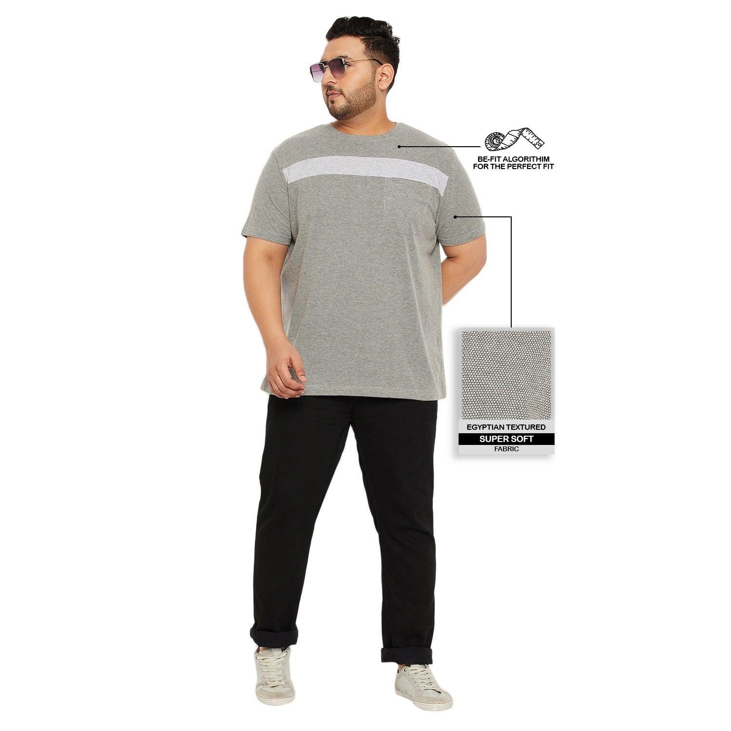 Men Plus Size Titanium Textured Round Neck Tshirt - bigbanana