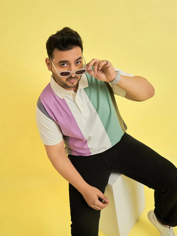 Men Plus Size Tonsorial Multicolor Colorblock Polo T-shirt