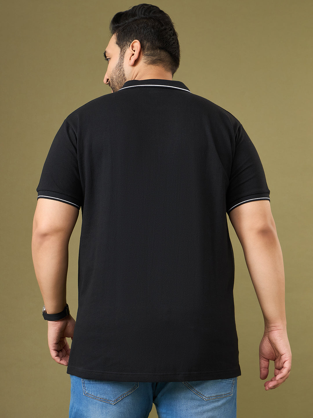 Men Plus Size Trace Black Printed Polo Tshirt