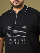 Men Plus Size Trace Black Printed Polo Tshirt